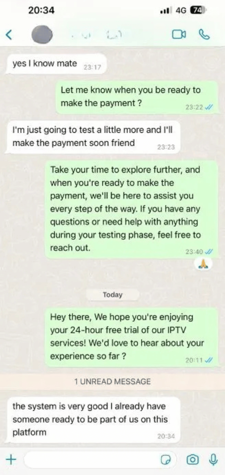 Screenshot einer Online-Unterhaltung zwischen Kundensupport und Nutzer
