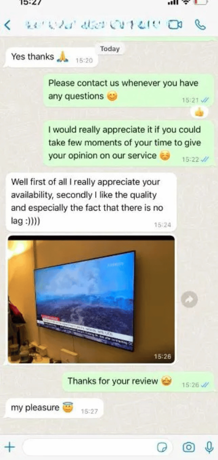 Screenshot einer Online-Unterhaltung zwischen Kundensupport und Nutzer