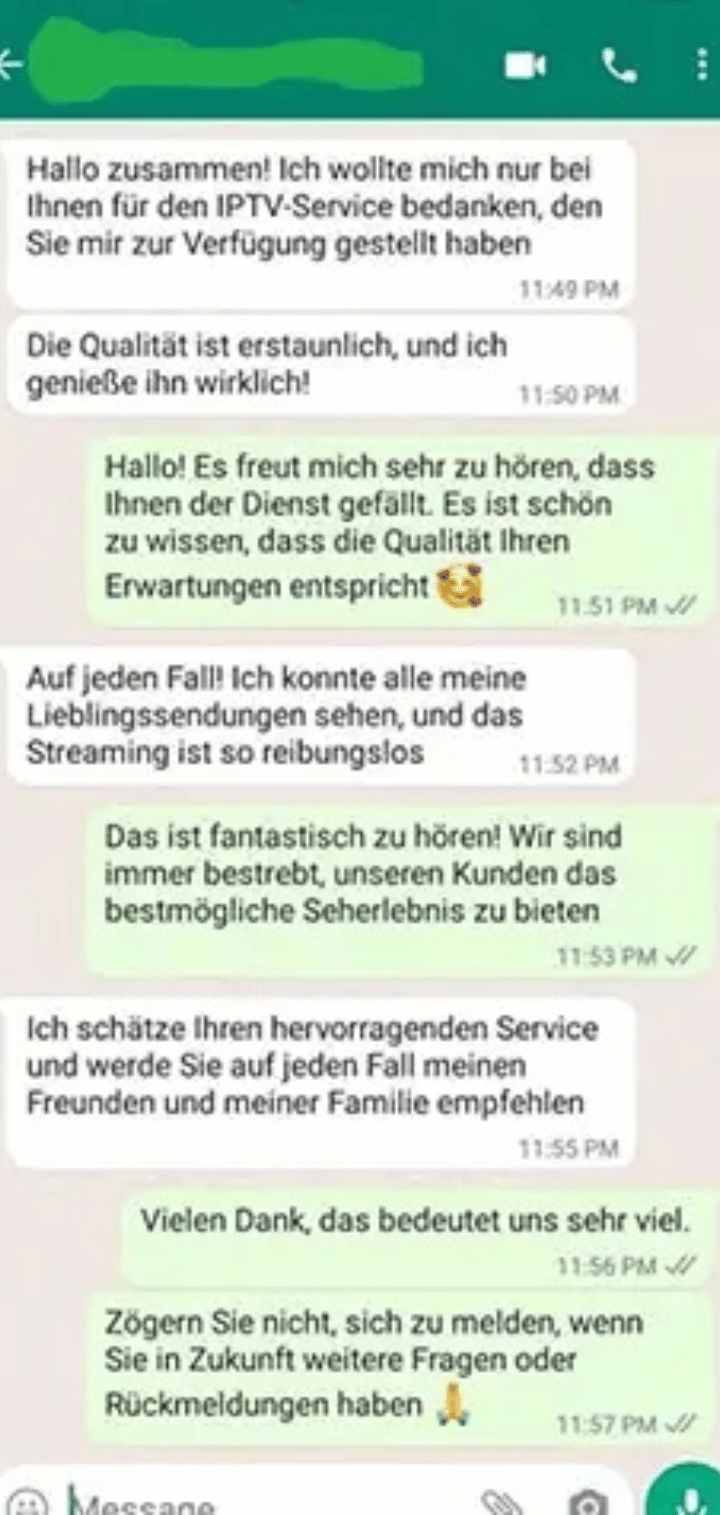 Screenshot einer Online-Unterhaltung zwischen Kundensupport und Nutzer