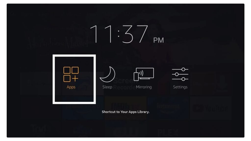 Starten Sie IPTV Smarters auf dem Firestick, indem Sie entweder zum Abschnitt „Ihre Apps und Kanäle“ gehen oder die Home-Taste gedrückt halten und dann auf dem nächsten Bildschirm Apps auswählen