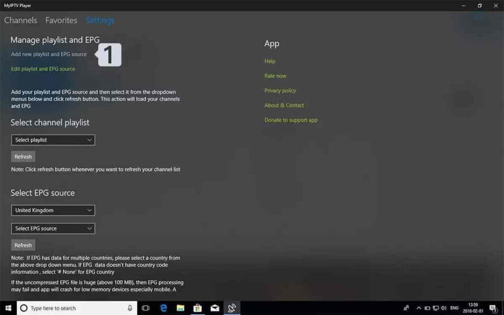 Schritt 5: Sobald das Herunterladen der Datei abgeschlossen ist, klicken Sie auf die ausführbare Datei.
Schritt 6: Windows fragt Sie nach der Erlaubnis, diese Datei zu öffnen. Wählen Sie „Ja“.
Schritt 7: Die Datei beginnt nun mit dem Installationsprozess. Dies sollte zwischen einer und zwei Minuten dauern.
Schritt 8: Sobald die Installation abgeschlossen ist, starten Sie das Programm IPTV Smarters. Klicken Sie auf Add New User (Neuen Benutzer hinzufügen) und wählen Sie Connect with Xtream Codes API (Mit Xtream Codes API verbinden). Fügen Sie Ihre Anmeldedaten (Benutzername, Passwort und Portal-URL) für Ihren IPTV-Dienst hinzu.
Schritt 9: Sie sind nun bereit, Inhalte auf IPTV Smarters Pro zu sehen!
2. Anwendung: Mein IPTV-Player
Dies ist ein großartiger Media Player mit EPG, um Ihre IPTV-Kanäle auf Ihrem Windows Phone, Windwos10 und Xbox One abzuspielen. Laden Sie einfach Ihre M3U-Wiedergabeliste aus dem Speicher oder von einer entfernten Quelle und schon können Sie loslegen.
Sie können diese Anwendung über den folgenden Link herunterladen
:
microsoft
Schritt 1: Navigieren Sie zu den Einstellungen
Gehen Sie auf die Registerkarte „Einstellungen“ und öffnen Sie „Neue Wiedergabeliste und EPG-Quelle hinzufügen“.