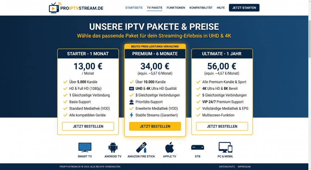 ProIPTVStream bietet transparente, günstige Preise ohne versteckte Kosten IPTV Anbieter